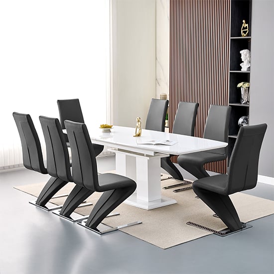 genisimo large gloss extending dining table 8 demi z black chairs