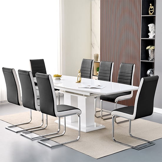 Product photograph of Genisimo Large Gloss Extending Dining Table 8 Symphony Black Chairs from Furniture in Fashion