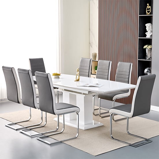 Product photograph of Genisimo Large Gloss Extending Dining Table 8 Symphony Grey Chairs from Furniture in Fashion