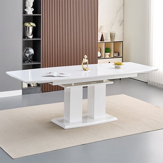 genisimo large high gloss extending dining table in white