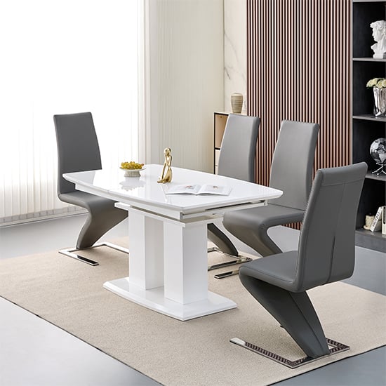 Product photograph of Genisimo Small Gloss Extending Dining Table 4 Demi Z Grey Chairs from Furniture in Fashion