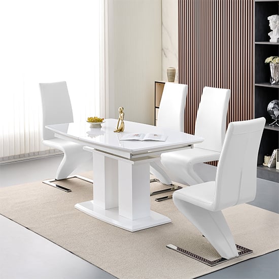 genisimo small gloss extending dining table 4 demi z white chairs