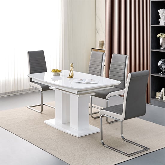 Product photograph of Genisimo Small Gloss Extending Dining Table 4 Symphony Grey Chairs from Furniture in Fashion