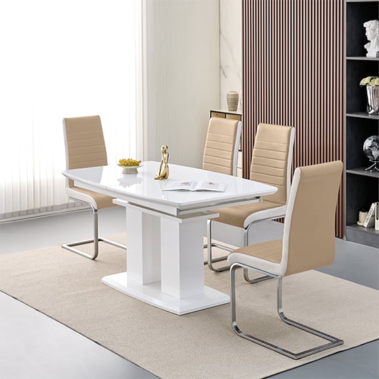 Product photograph of Genisimo Small Gloss Extending Dining Table 4 Symphony Taupe Chairs from Furniture in Fashion