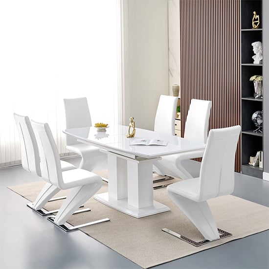 Product photograph of Genisimo Small Gloss Extending Dining Table 6 Demi Z White Chairs from Furniture in Fashion