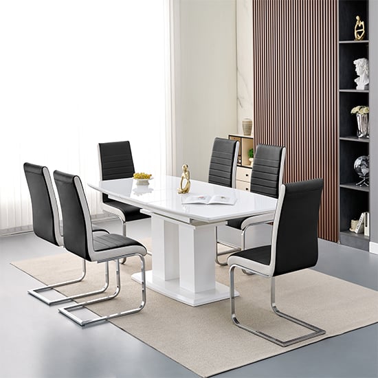 Product photograph of Genisimo Small Gloss Extending Dining Table 6 Symphony Black Chairs from Furniture in Fashion