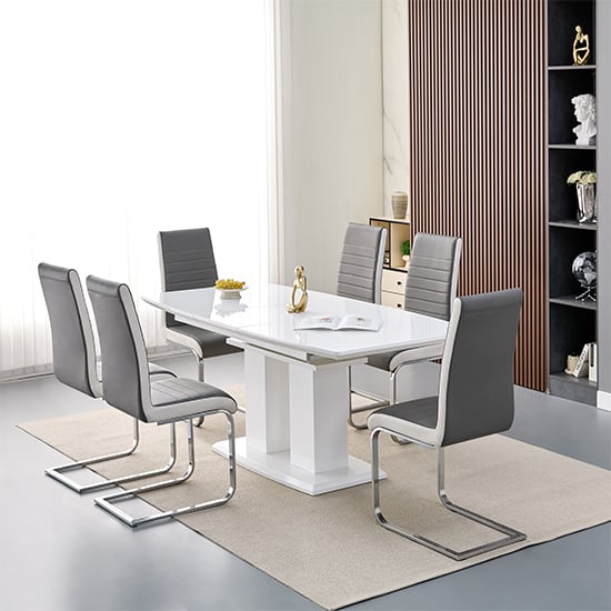 Product photograph of Genisimo Small Gloss Extending Dining Table 6 Symphony Grey Chairs from Furniture in Fashion