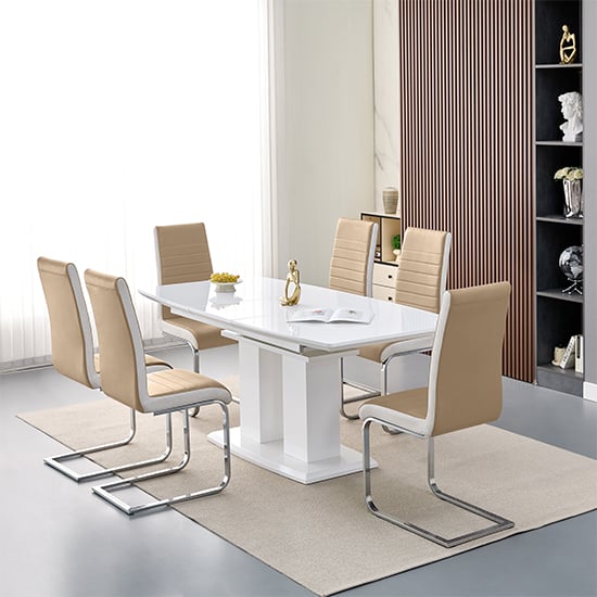 Product photograph of Genisimo Small Gloss Extending Dining Table 6 Symphony Taupe Chairs from Furniture in Fashion