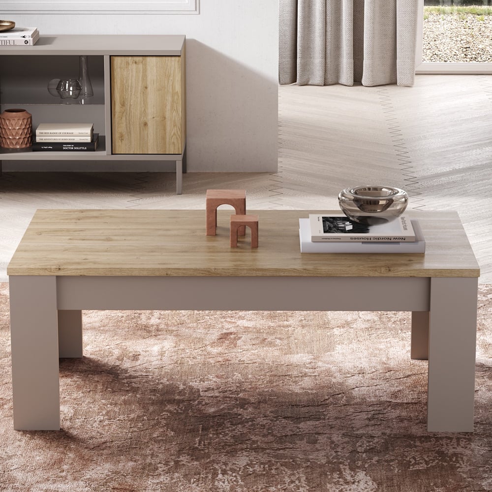 genoa wooden coffee table in cashmere and cadiz oak