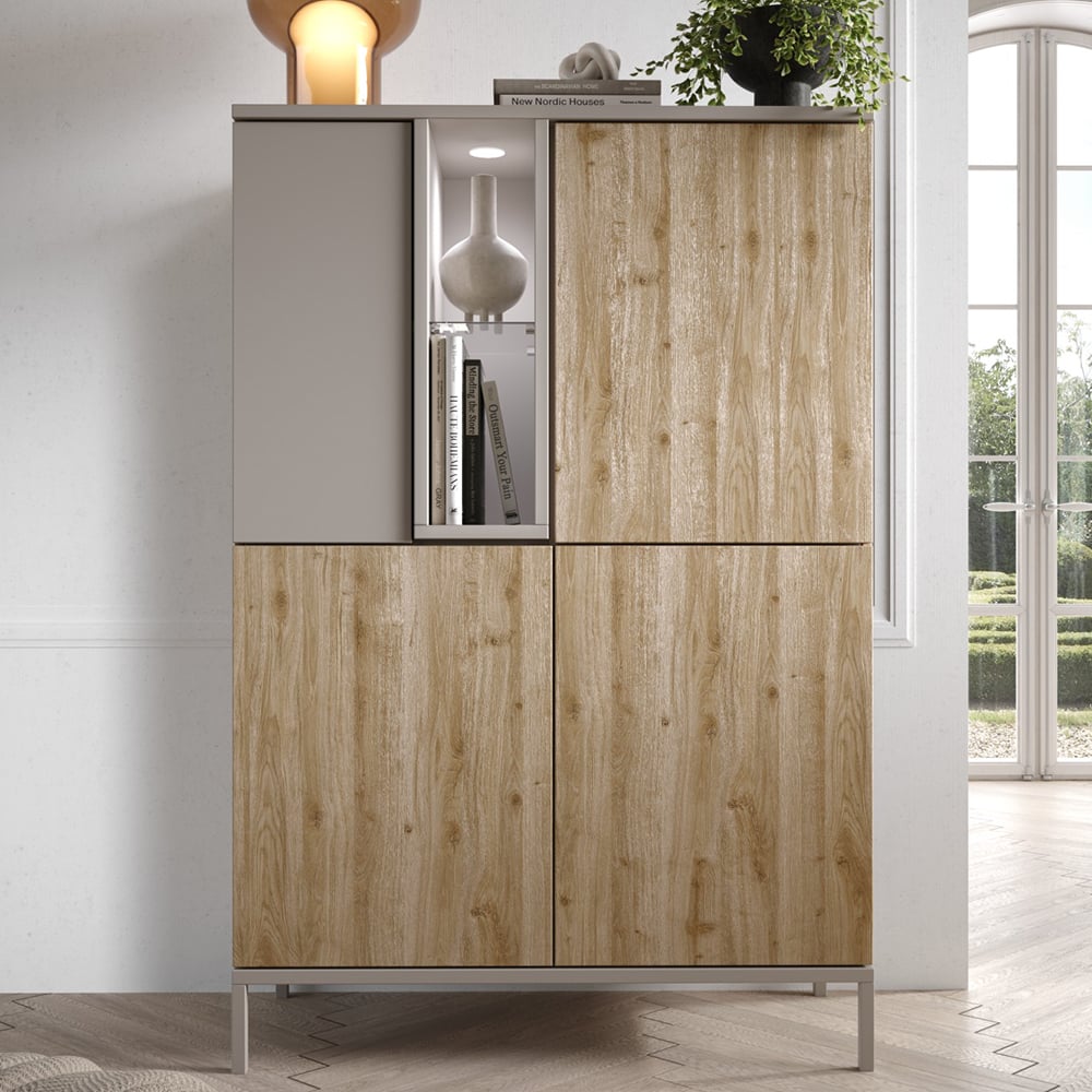 Read more about Genoa wooden highboard 4 doors in cashmere and cadiz oak with led