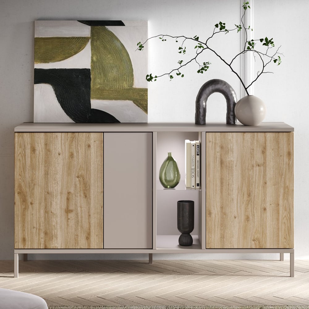 Read more about Genoa wooden sideboard 3 doors in cashmere and cadiz oak with led