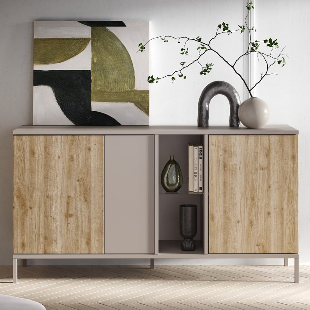 genoa wooden sideboard with 3 doors in cashmere and cadiz oak