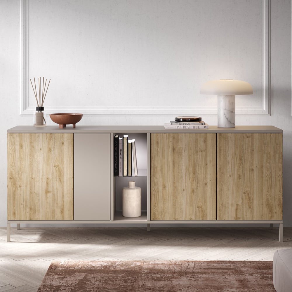 Read more about Genoa wooden sideboard 4 doors in cashmere and cadiz oak with led