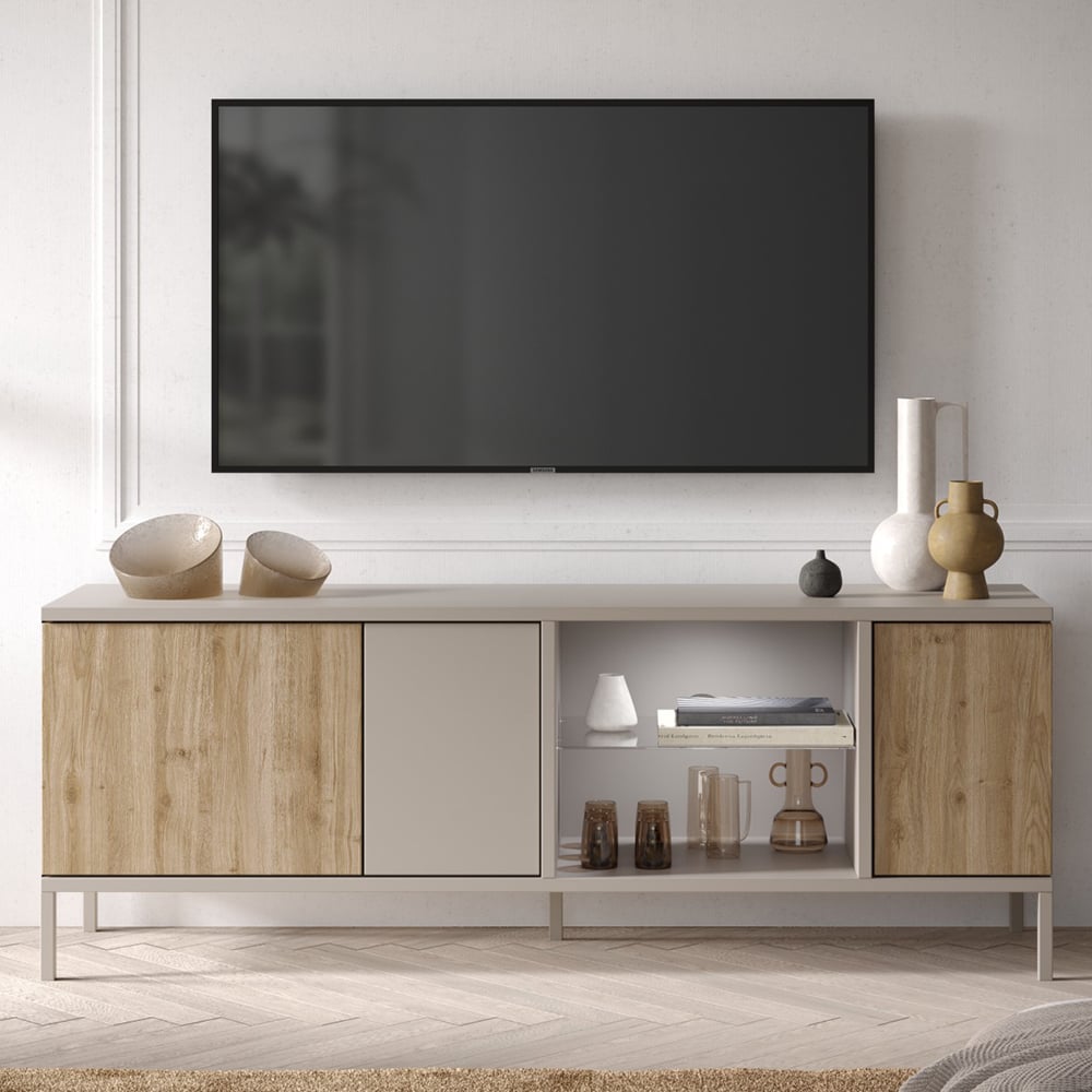 Read more about Genoa wooden tv stand 3 doors in cashmere and cadiz oak with led