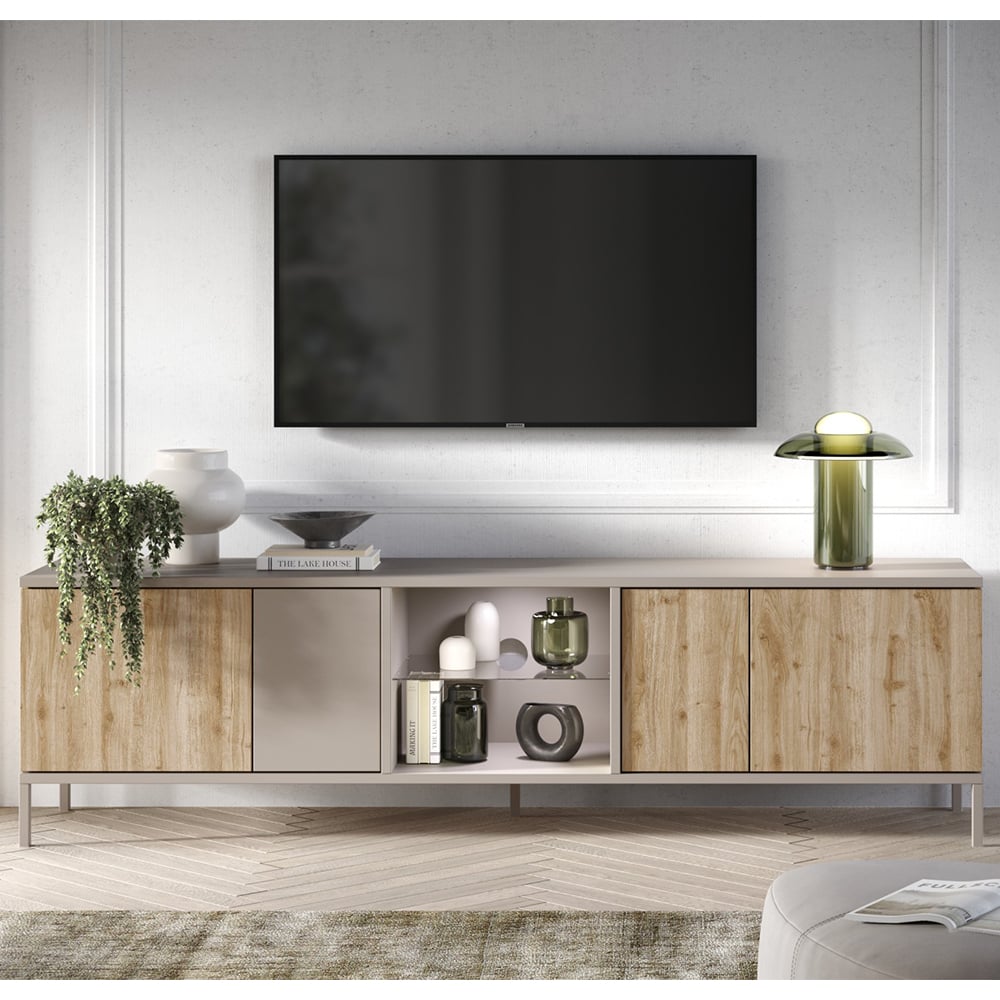 Read more about Genoa wooden tv stand 4 doors in cashmere and cadiz oak with led