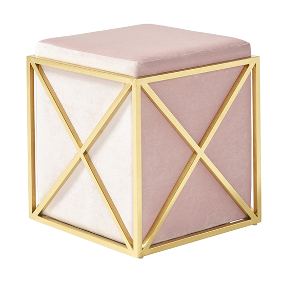 Photo of Geokin velvet accent stool in pink with gold frame