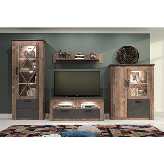 Product photograph of Gerald Led Living Room Furniture Set In Matera And Brown Oak from Furniture in Fashion