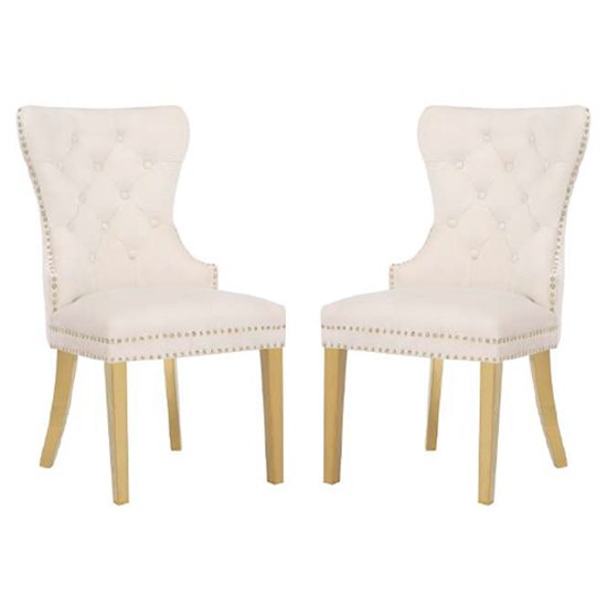 Product photograph of Gerd Cream Velvet Dining Chairs With Gold Legs In Pair from Furniture in Fashion