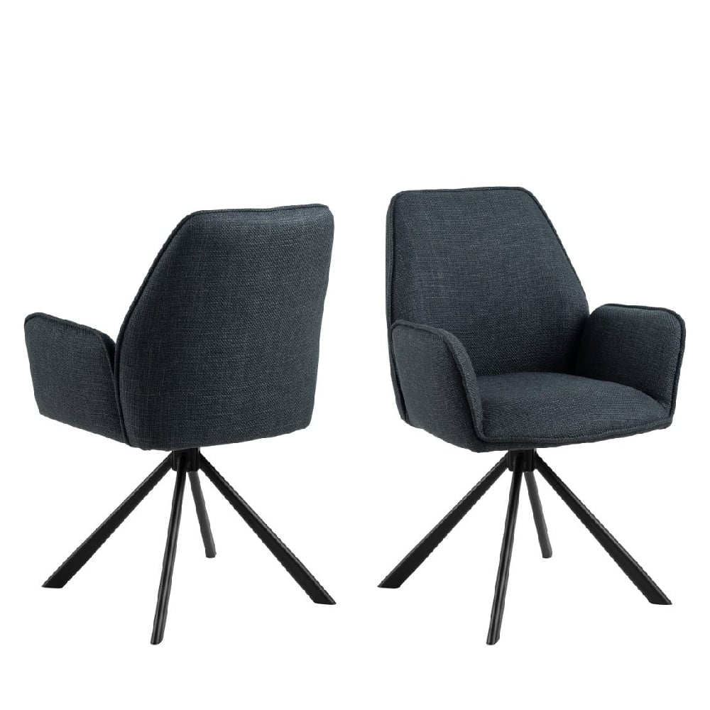 Read more about Getzville grey fabric dining chairs with black legs in pair