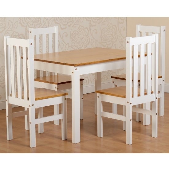 Read more about Ladkro 4 seater wooden dining table set in white and oak