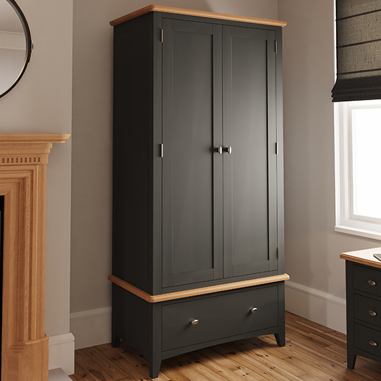 Product photograph of Gilford Wooden 2 Doors 1 Drawer Wardrobe In Grey from Furniture in Fashion