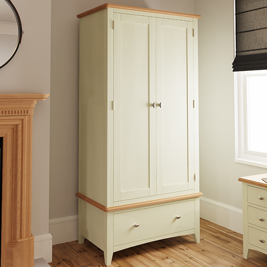 Product photograph of Gilford Wooden 2 Doors 1 Drawer Wardrobe In White from Furniture in Fashion