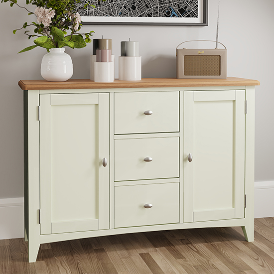 Read more about Gilford wooden 2 doors 3 drawers sideboard in white