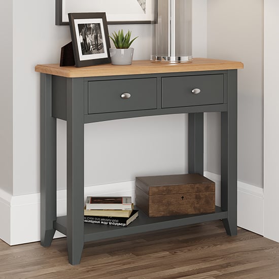 Product photograph of Gilford Wooden 2 Drawers Console Table In Grey from Furniture in Fashion