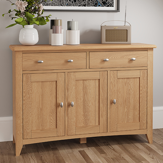 Product photograph of Gilford Wooden 3 Doors 3 Drawers Sideboard In Light Oak from Furniture in Fashion