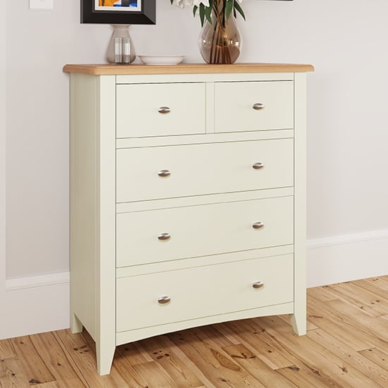 Product photograph of Gilford Wooden Chest Of 5 Drawers In White from Furniture in Fashion