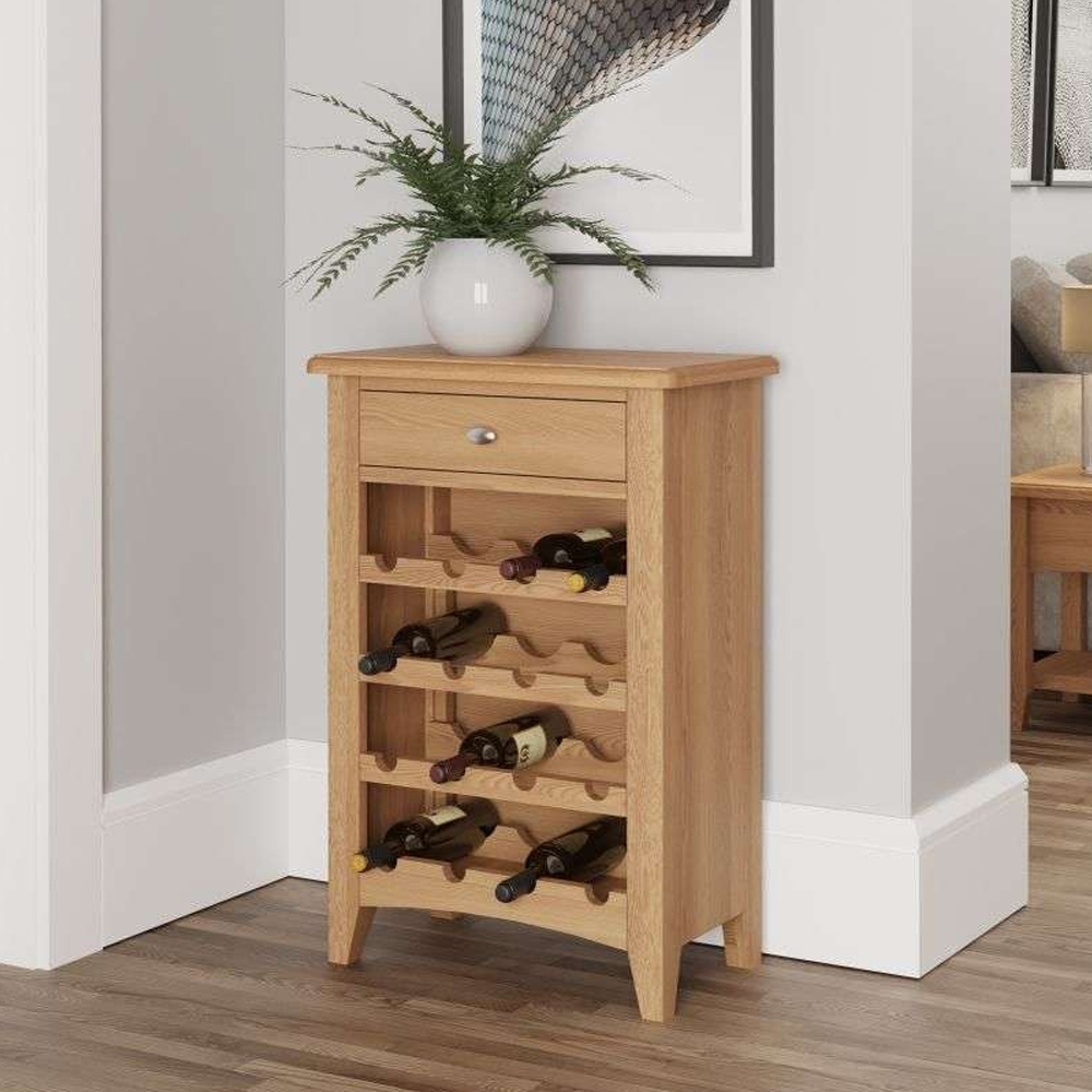 Product photograph of Gilford Wooden Wine Cabinet With 1 Drawer In Light Oak from Furniture in Fashion