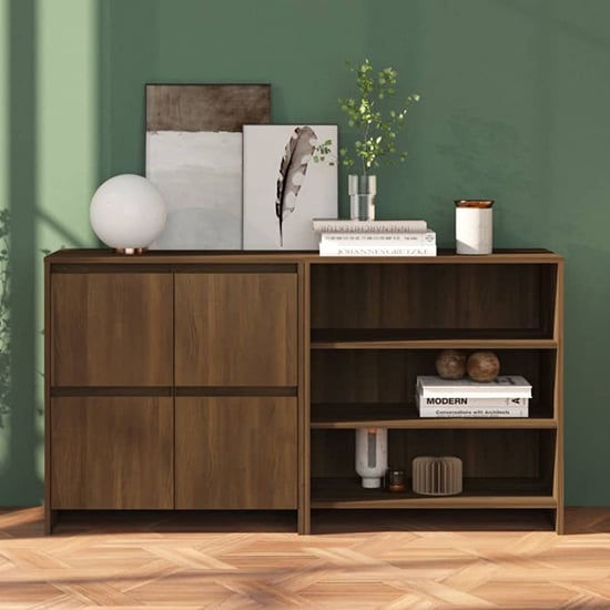 Product photograph of Gilon Wooden Sideboard With 4 Doors 2 Shelves In Brown Oak from Furniture in Fashion