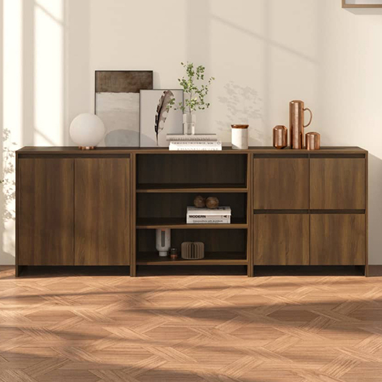 Product photograph of Gilon Wooden Sideboard With 6 Doors 2 Shelves In Brown Oak from Furniture in Fashion