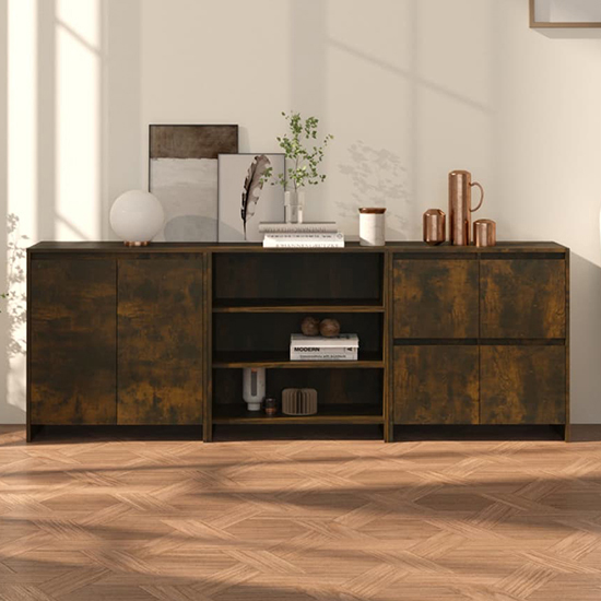 Read more about Gilon wooden sideboard with 6 doors 2 shelves in smoked oak