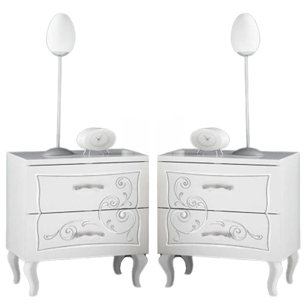 Read more about Gilroy serigraphy white wooden bedside cabinets in pair