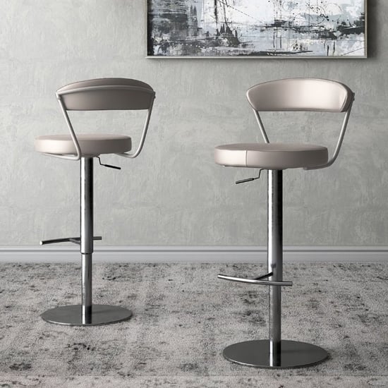 Product photograph of Glossop Taupe Faux Leather Gas-lift Bar Stools In Pair from Furniture in Fashion