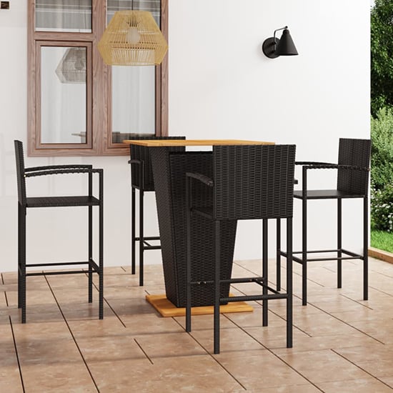 Product photograph of Gioia Outdoor Wooden And Rattan Bar Table With 4 Stool In Black from Furniture in Fashion