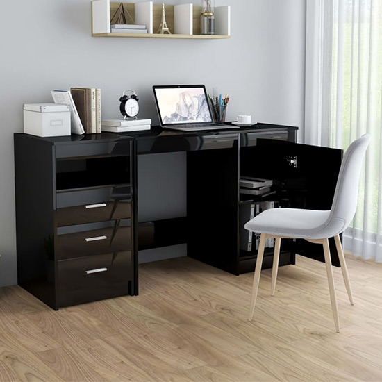 black gloss desk with drawers