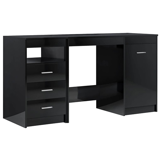 Giolla High Gloss Computer Desk With 1 Door 3 Drawers In Black ...