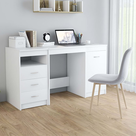 Product photograph of Giolla Wooden Computer Desk With 1 Door 3 Drawers In White from Furniture in Fashion
