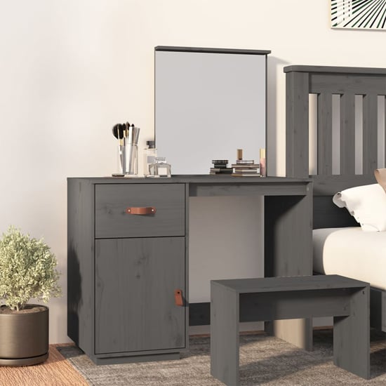 Product photograph of Giovanni Pine Wood Dressing Table With Mirror In Grey from Furniture in Fashion