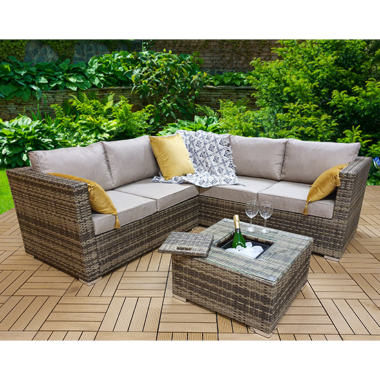 Read more about Gitel corner lounge sofa set with ice bucket table in brown