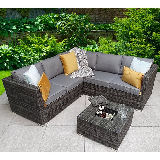 Read more about Gitel corner lounge sofa set with ice bucket table in grey