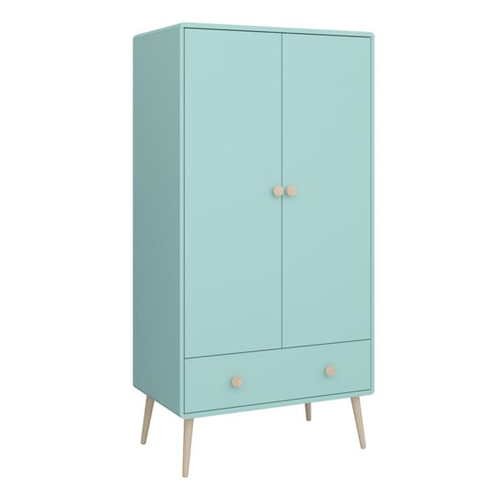 Read more about Giza wooden wardrobe with 2 doors 1 drawer in cool mint