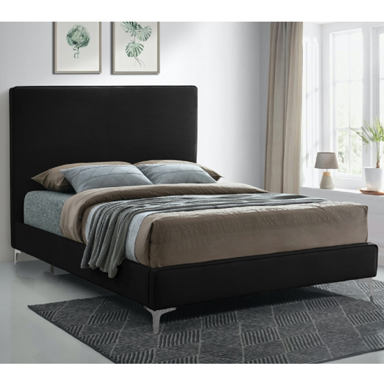 Photo of Glenmoore plush velvet upholstered single bed in black