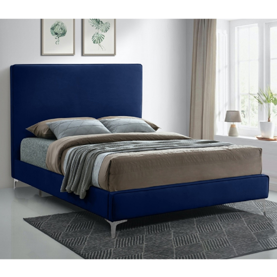 Photo of Glenmoore plush velvet upholstered single bed in blue