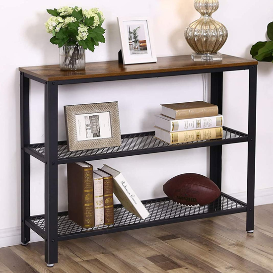 Glenside Wooden Industrial Console Table In Rustic Brown | FiF