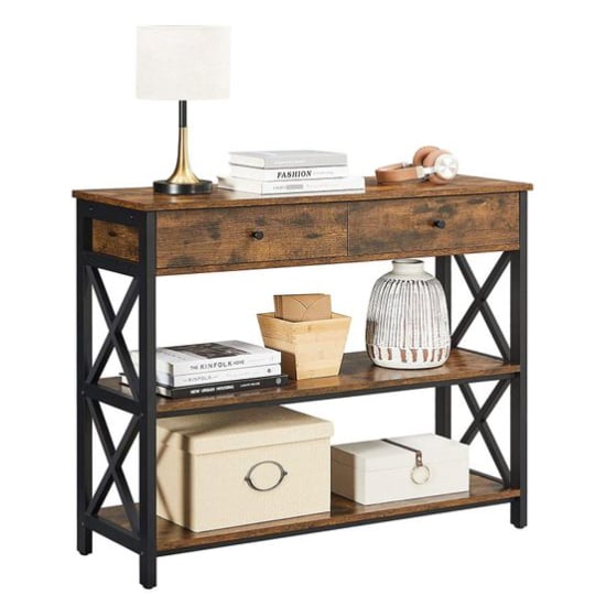 Glenside Wooden Industrial style Console Table In Rustic Brown | FiF