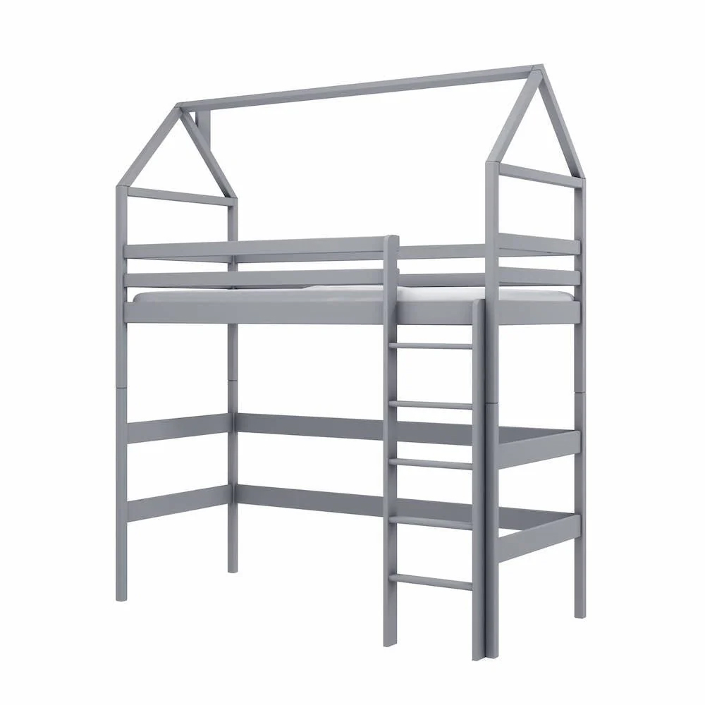 goleta wooden bunk bed without mattress and ladder in grey