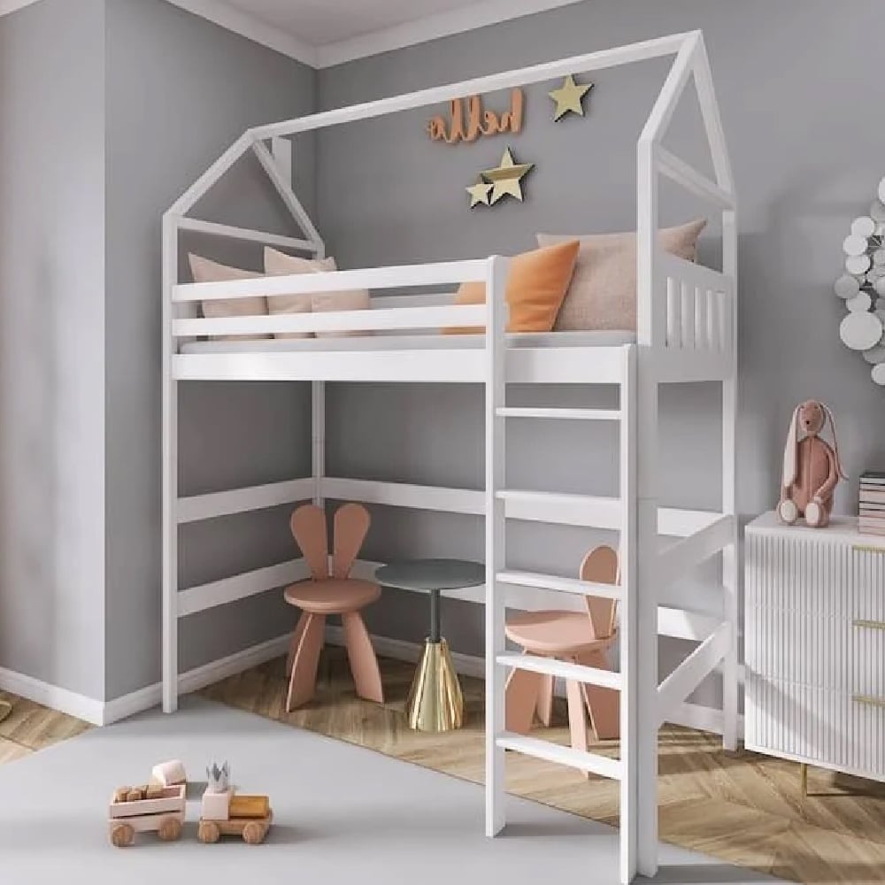 goleta wooden bunk bed without mattress and ladder in white